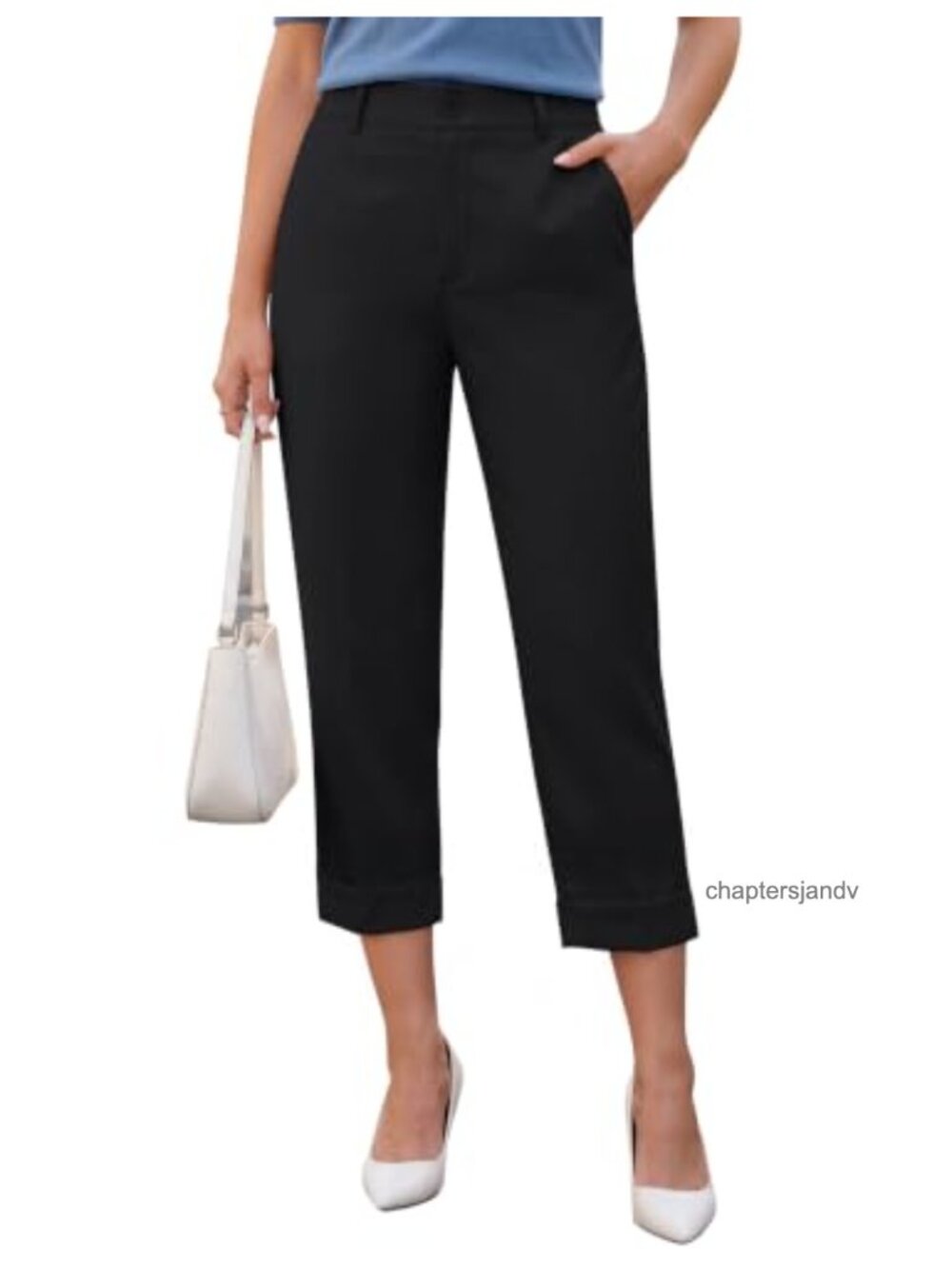 High Waist Cuffed Capri Dress Pants Business Casual Wrinkle Free